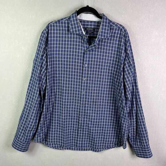 Bugatchi Shirt Mens 2XL Blue White Plaid Long Sleeve Shaped Fit Button Up - Picture 1 of 10